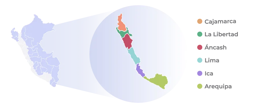 Distribución geográfica de Arándanos<br>congelados Logistica Perú