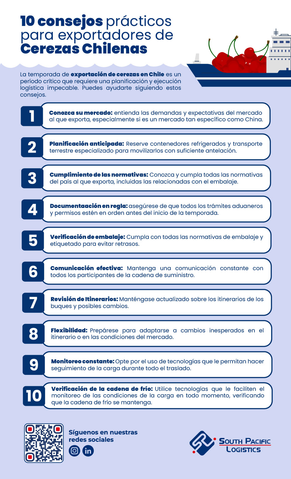 Infografia con consejos para exportadores de cerezas chilenas