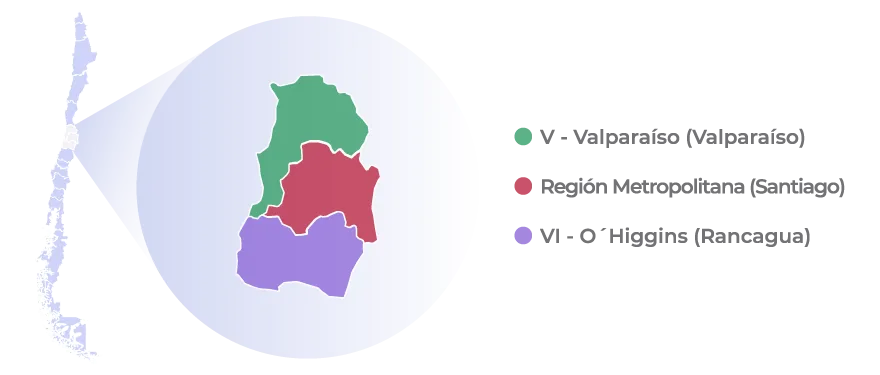 Distribución geográfica de Duraznos Logistica Chile