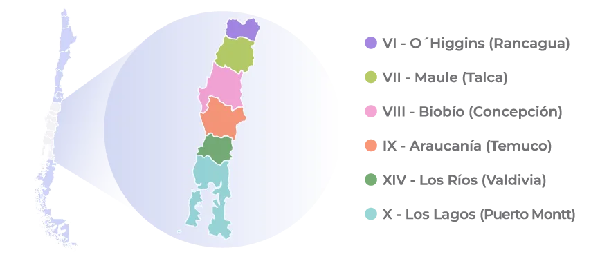 Distribución geográfica de Arandanos Logistica Chile
