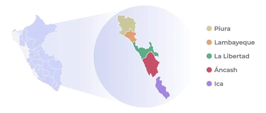 Distribución geográfica de Mango<br>deshidratado Logistica Perú